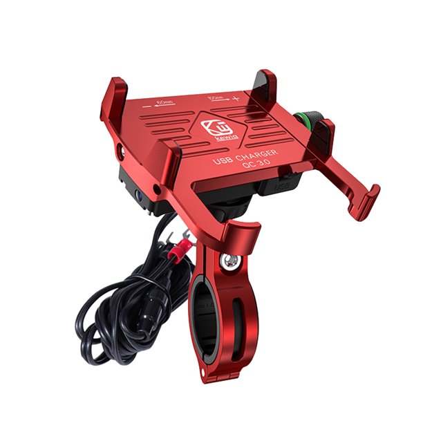 Soporte para teléfono para motocicleta Soporte para manillar Soporte para teléfono giratorio de aleación de aluminio de 360 grados con cargador USB, rojo kenally EL5145-04B