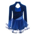 thumbnail image 2 of TiaoBug Kids Girls' Velvet Patchwork Competition Wear Figure Ice Skating Dress Dance Skirted Leotard Blue 14, 2 of 7