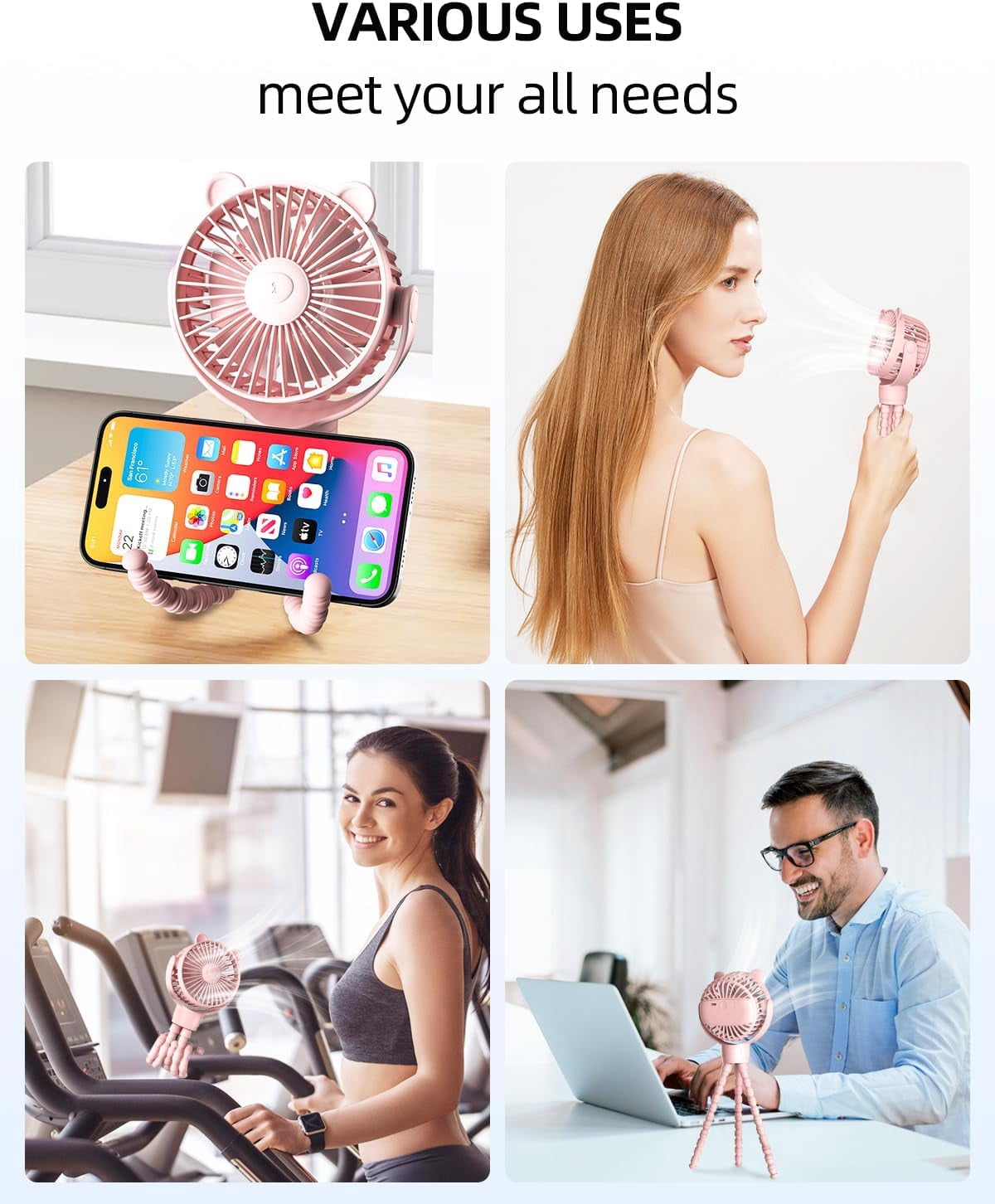 FrSara Portable Mini Stroller Fan, Battery Operated Small Clip on Fan, Detachable Flexible Tripod Baby Fan with 3 Speed, Rechargeable Personal Fan for Car Seat Crib Treadmill Travel
