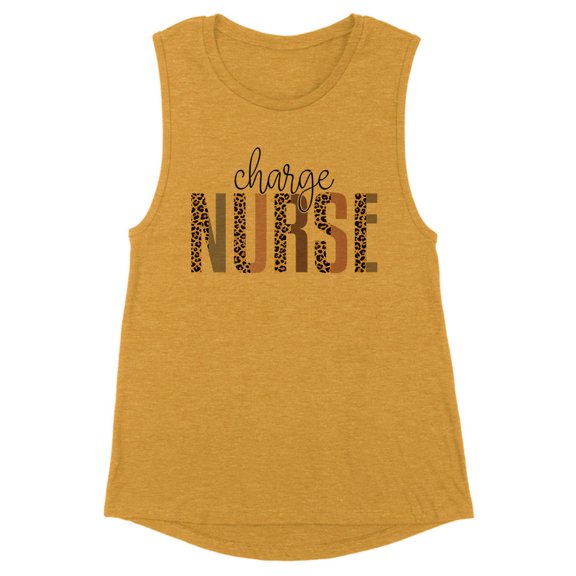 Charge Nurse Leopard Print Women's Muscle Tank Medium Antique Gold