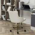 thumbnail image 3 of Adjustable PU Leather White Tufted Leisure Chrome Nail Head Trim Upholstery Home Office Chair, 3 of 8