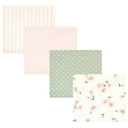 Hudson Baby Infant Girl Cotton Rich Flannel Receiving Blankets, Pink Dainty Floral, One Size