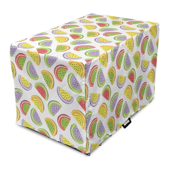 Watermelon Dog Crate Cover, Doodle Drawings of Fruit Slices Exotic and y, Easy to Use Pet Kennel Cover Small Dogs Puppies Kittens, 7 Sizes, Multicolor, by Ambesonne
