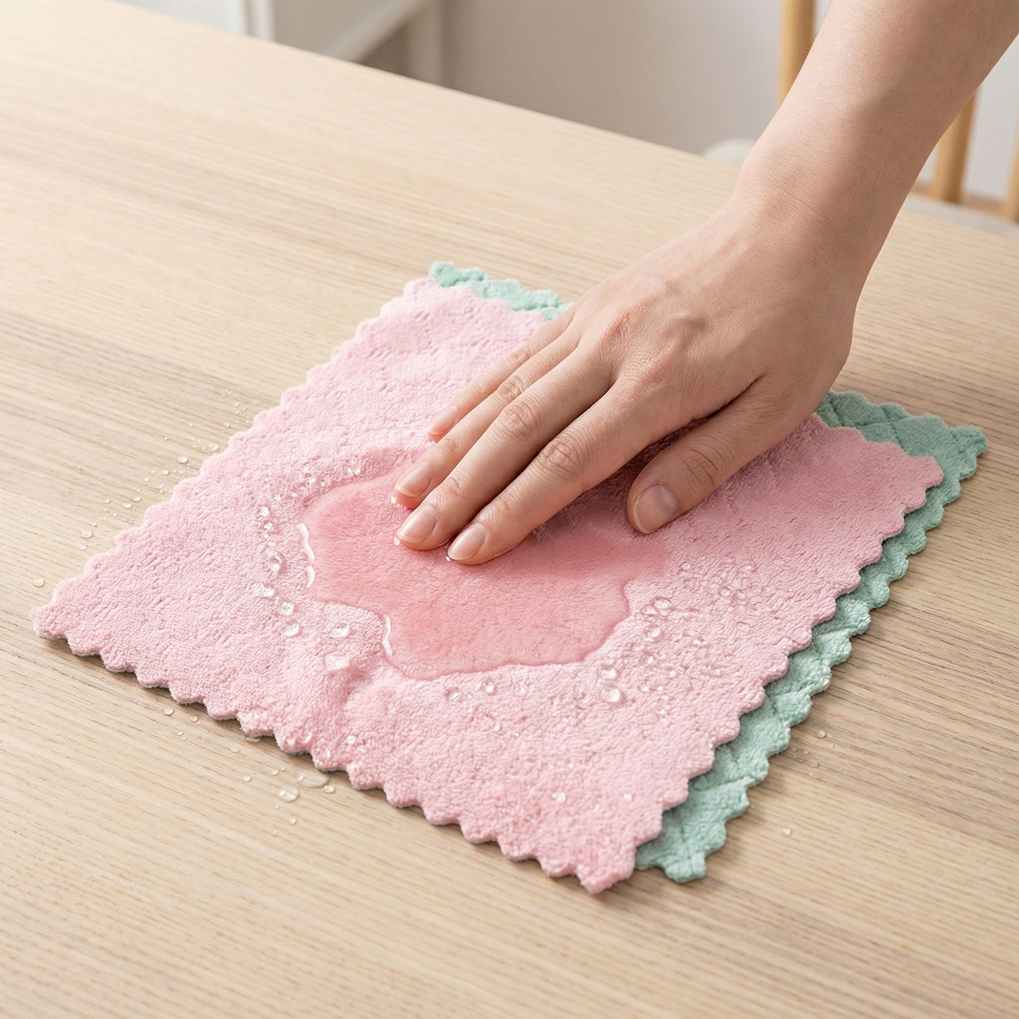 Unique Bargains 3pcs Kitchen Absorbent Microfiber Cleaning Towels Pink Blue 10" x 10"