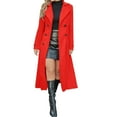 thumbnail image 2 of Women's Long Wool Blend Coat, Classic Double Breasted Trench Coat, Belted Open Front Overcoat, Elegant Lapel Jacket, Casual Long Coat, Trench Style Outerwear, Fall Winter Coat Red L, 2 of 5
