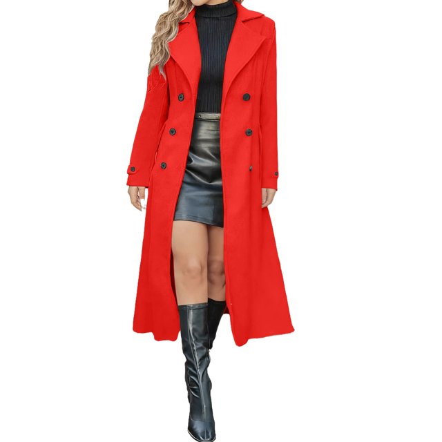 Manteau Trench Femme, Comdrip Manteaux Longs pour Femmes à devant Ouvert Vestes à Revers Décontractées Manteau Trench Ceinturé Pardessus Manteaux pour Femmes Rouge TG