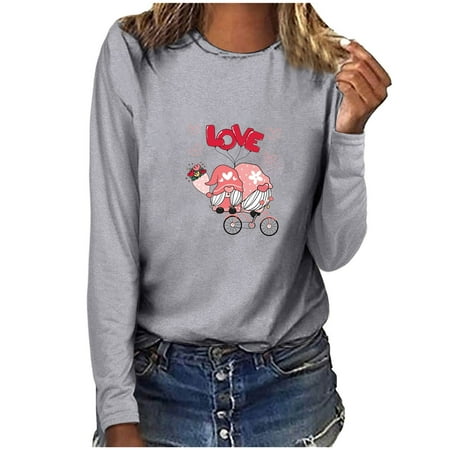 

Hvyesh Womens Heart Graphic Print Sweatshirts Long Sleeve Crew Neck Spring Fall Pullover Valentines Day Shirts Lightweight Holiday Jumper Tops Gray shirts for women XXL