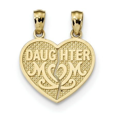 Daughter Split Heart Charm - 14k Yellow Gold Satin & Polished Daughter Mom Break Apart Heart Pendant / Charm