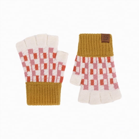 CAICJ98 Toddler Kids Winter Wool Knit Fingerless Gloves Print Cold Weather Thermal Warm Lightweight Soft Mitten for Girls Boys 6-9 Years,Yellow