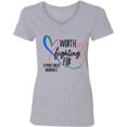 thumbnail image 3 of Inktastic Thyroid Cancer Awareness Pink, Blue, Teal Heart Ribbon Women's V-Neck T-Shirt, 3 of 5