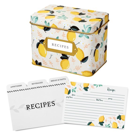 Jot & Mark Recipe Card Complete Gift Box | Decorative Recipe Tin Box (Lemon Zest)