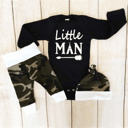 3Pcs Newborn Infant Baby Boys Tops Romper Camo Pants Leggings Outfits Set Clothes