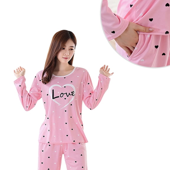 SASABAXI XXL Pink Cotton Pajamas Set for Women Warmth and Comfort Autumn Sleepwear Round Neck 1 Set