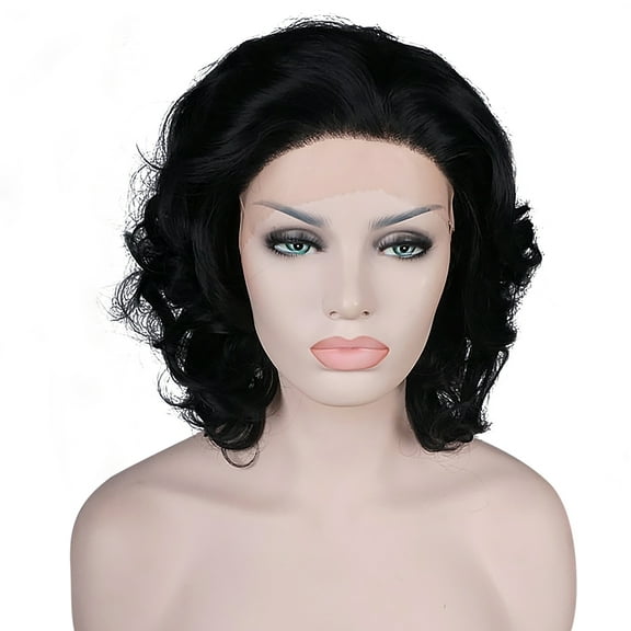 Unique Bargains Lace Front Wigs for Women 11" Black Medium Long Body Wave with Wig Cap