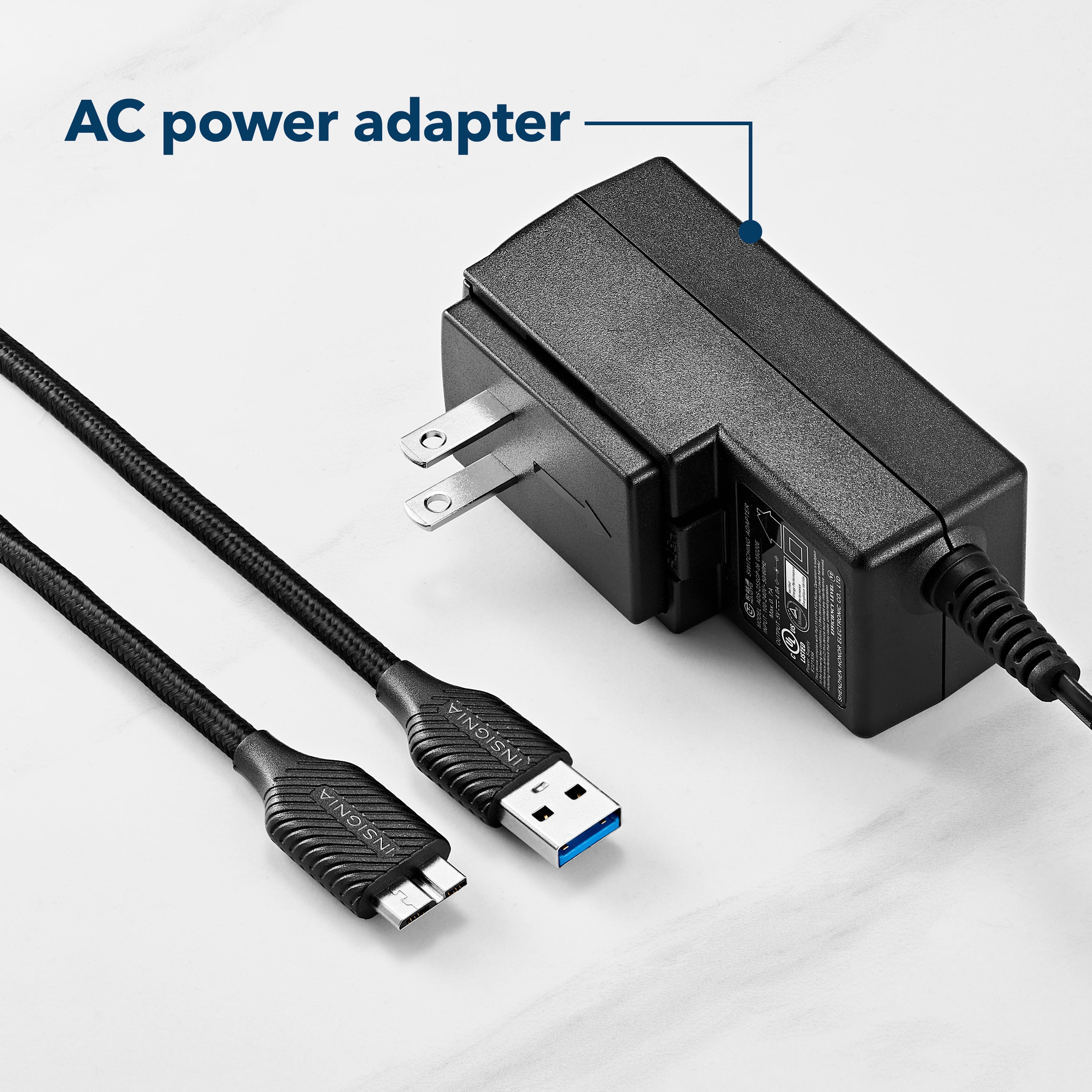 Insignia 4-Port USB 3.0 Hub with 5ft. Cable Power Supply, USB Splitter Expander for Laptop, Xbox, Flash Drive, HDD, Console, Printer, Camera, Keyborad, Mouse, MacBook, Surface, PC, Silver Grey