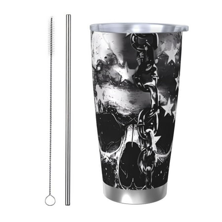 

Susaid Chained Skull Artwork Print 20oz Car Cup Insulated Coffee Cup Fully Spill Proof Travel Coffee Mug Stainless Steel Tumbler for Work Home Outdoor Car-Straw Two-piece Set