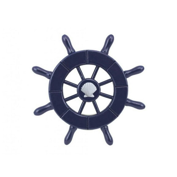 Handcrafted Nautical Decor Dark Blue Decorative Ship Wheel with Seashell 6" - Ships Steering Wheel Decora