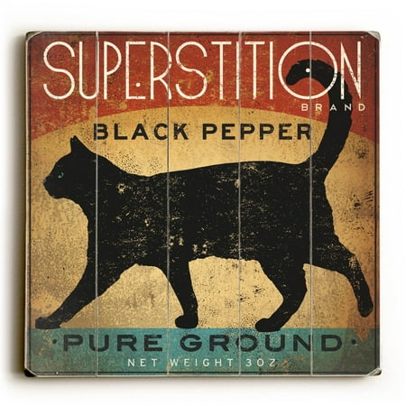 - One Bella Casa Superstition Black Pepper Cat - Wood Wall Decor by Ryan Fowler