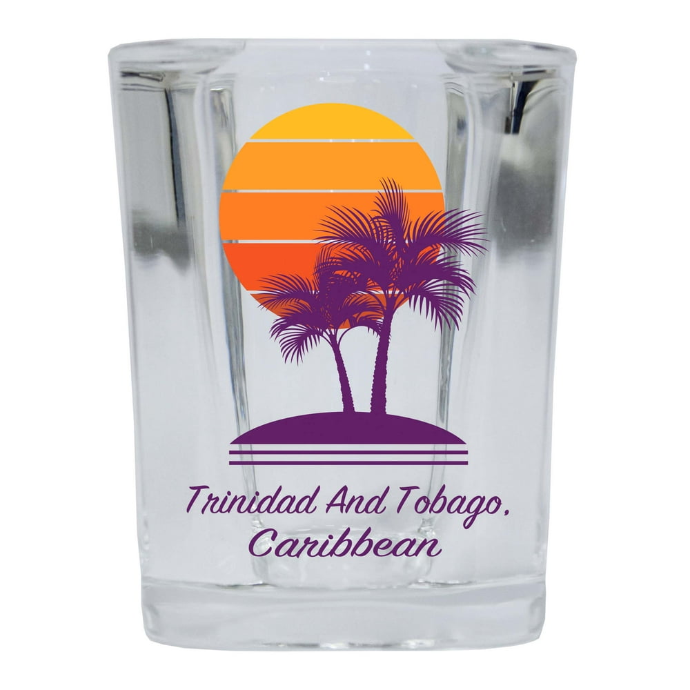 Trinidad And Tobago Souvenir 2 Ounce Square Shot Glass Palm Design 4Pack