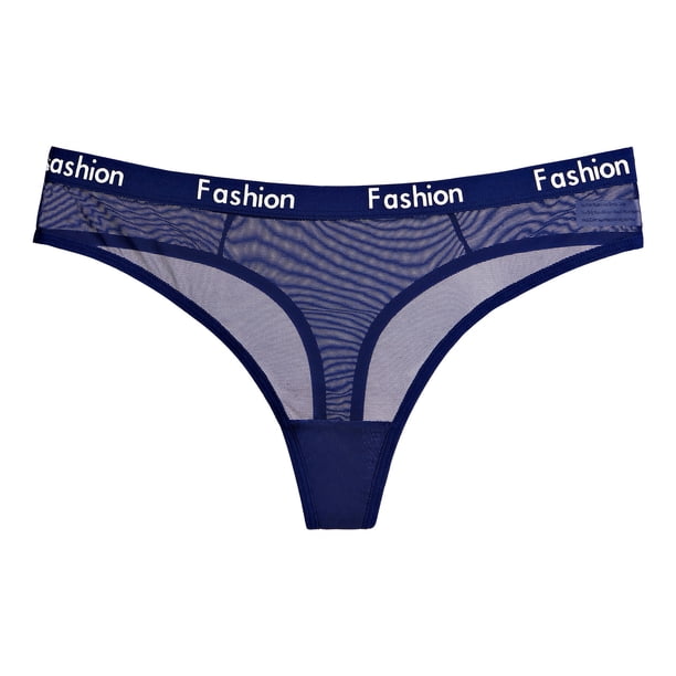 Gibobby Lencería de encaje Día de San Valentín para mujer Bragas de tanga sexy para mujer Bragas de empalme de encaje transparente Calidad transpirable hueca de algodón(Azul oscuro, XL)