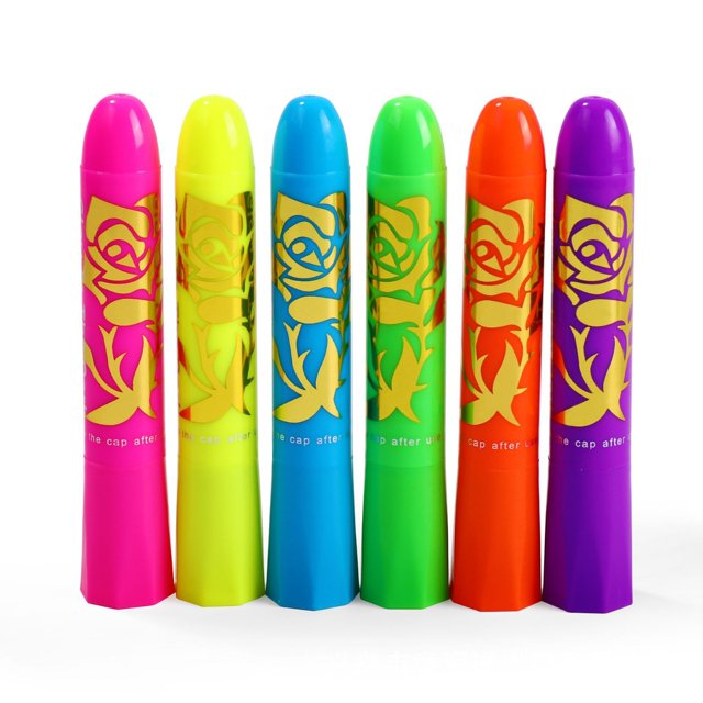 Lámpara fluorescente de 6 colores para colorear el rostro. Emite luz y es fácil de limpiar. Lápiz de color para pintar el cuerpo humano en Halloween.