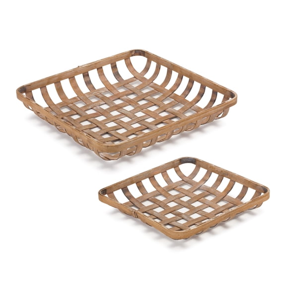 Melrose International Tray (Set of 2) 13.5"L x 2.25"H, 17"L x 3.25"H Bamboo