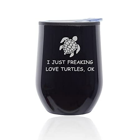 

Stemless Wine Tumbler Coffee Travel Mug Glass with Lid I Just Freaking Love Turtles Funny (Black Midnight)