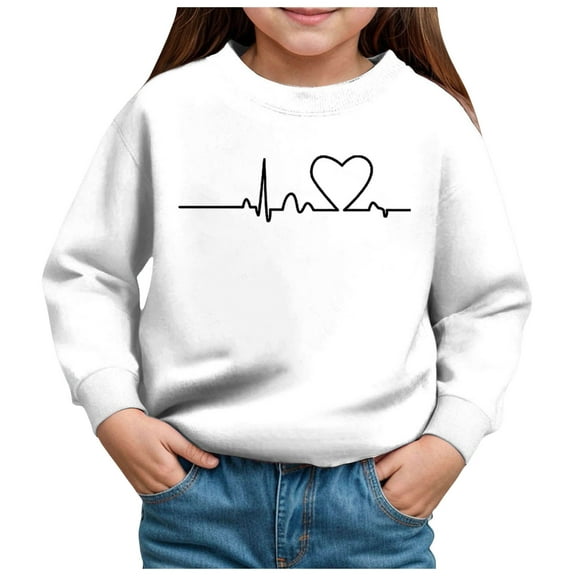 Gubotare Sweatshirts for Girls Girls Sweatshirt - Girls Classic Crewneck Sweatshirt With Sleeve Print Girls Crop Sweatshirt Size 6T 7T (White,6-7 Years)