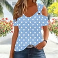 thumbnail image 6 of Stamzod Fashion Cold Shoulder Short Sleeve Crewneck Summer Tops Casual Loose Fit Graphic Tee Top Loungewear Beach Vacation Clothes for Women Light Blue B M, 6 of 6