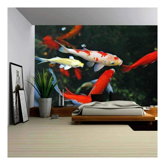wall26 - Koi Carps Swimming in The Pond - Removable Wall Mural | Self-Adhesive Large Wallpaper - 100x144 inches