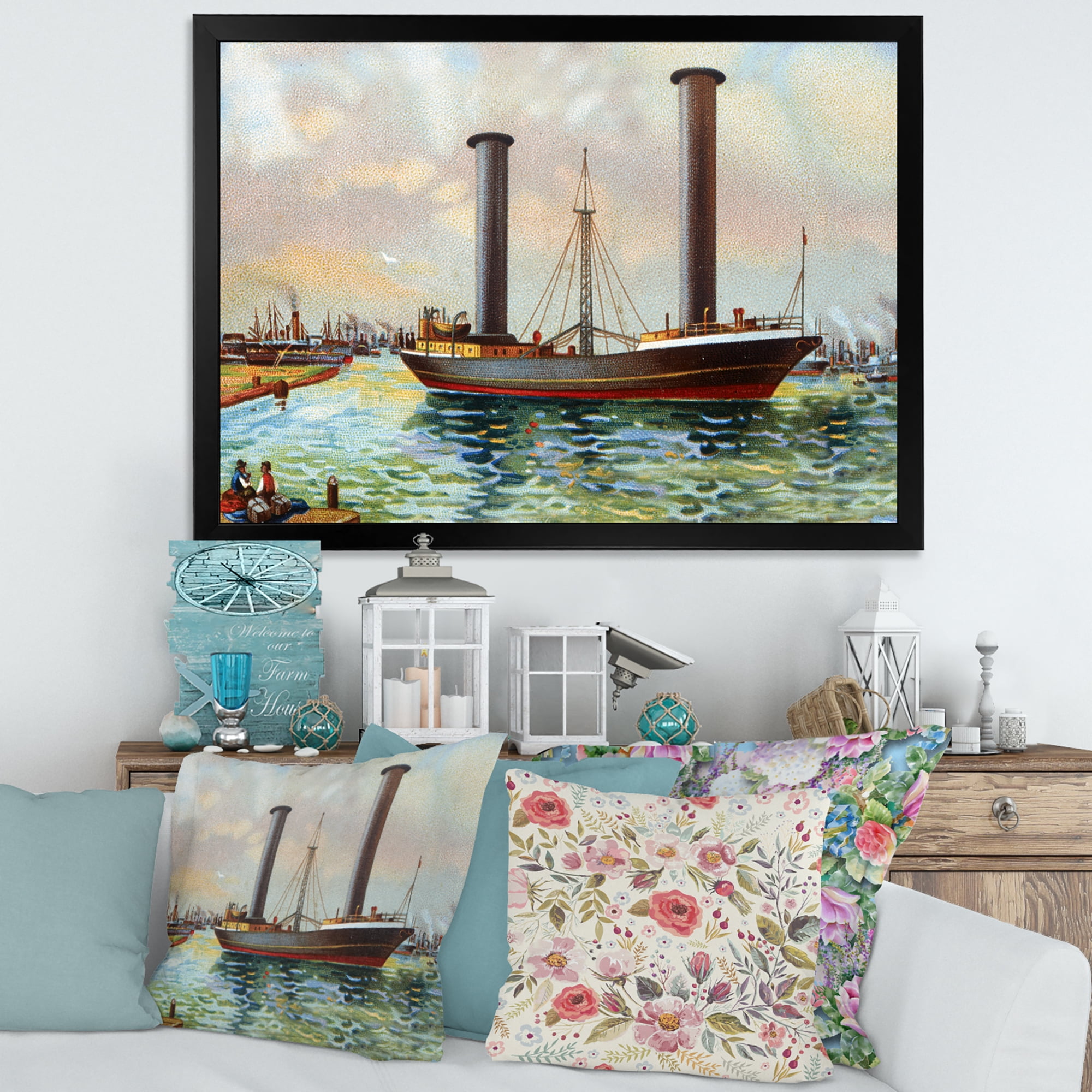 Designart 'The Ancient Boat Leaving The Harbor' Nautical & Coastal Framed Art Print