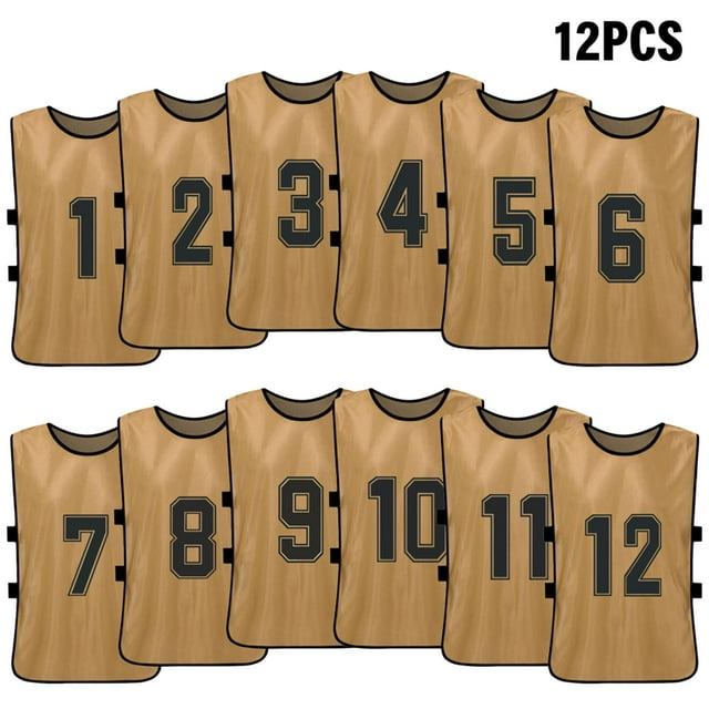 Tignapoo 12-Pack Adult Reversible Team Jerseys with Numbers 1-12 - Earth Gold Color, Comfortable and Breathable Sports Vests for Football and Basketball Practice