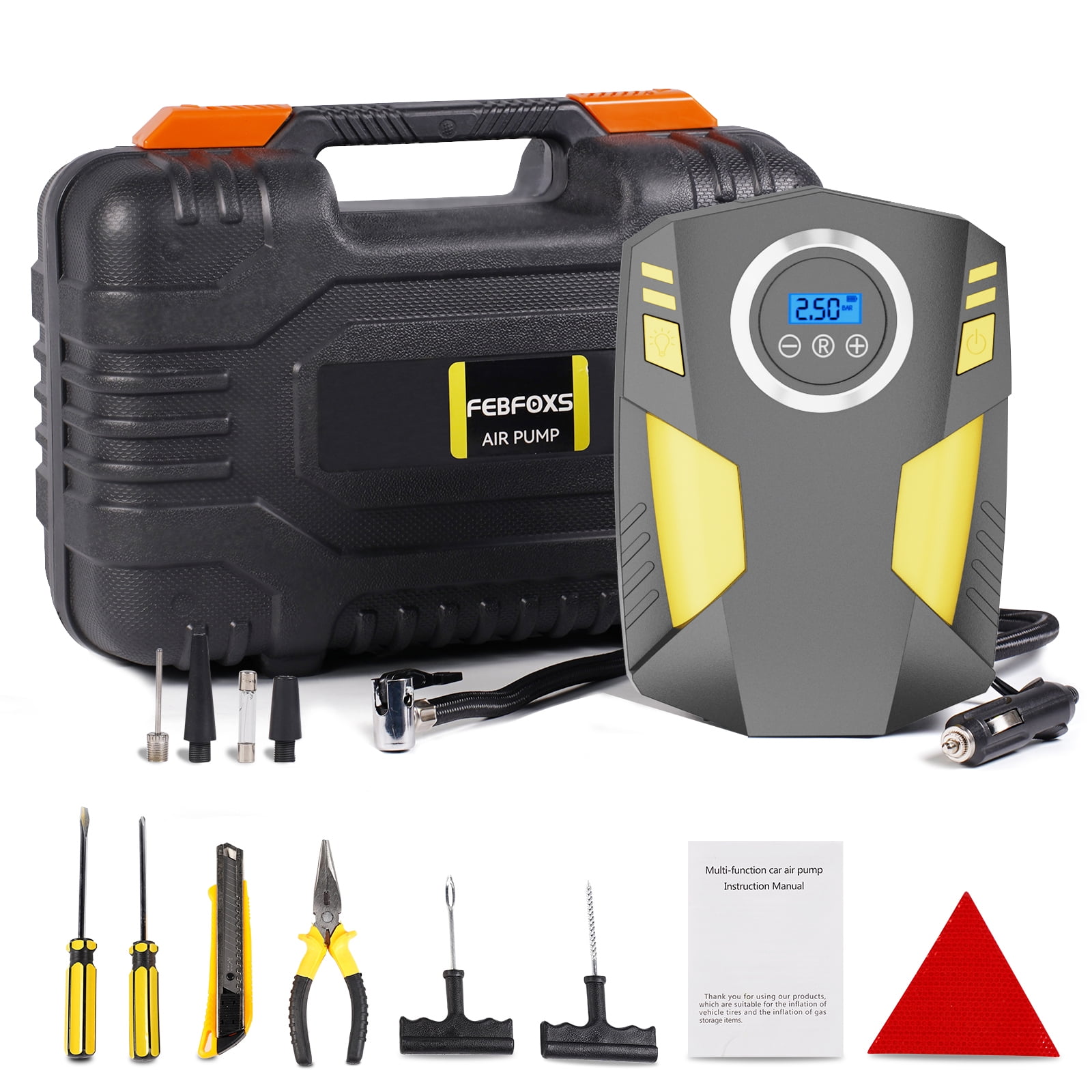 Febfoxs Digital Air Compressor for Car Auto Pump Portable Tire Inflator