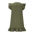 thumbnail image 6 of Ecqkame 2025 Womens Summer Dresses Solid Color V-Neck Ruffle Cap Vacation Dress Short Sleeve Pleated Hem Side Pockets Midi Dress Green L, 6 of 9