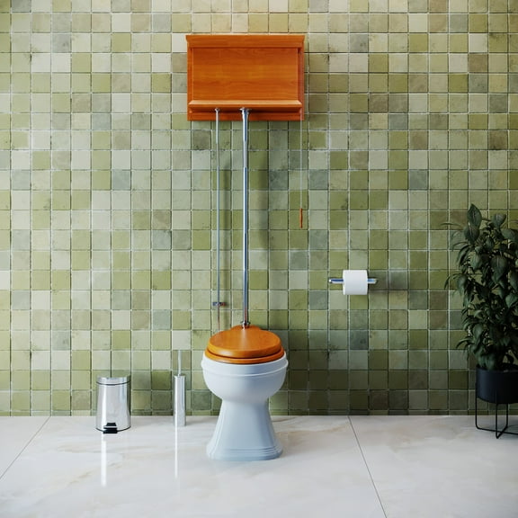 Renovator's Supply High Tank Pull Chain Two-Piece Round Toilet Light Mahogany Finish 59"- 74" Renovator's Supply, White