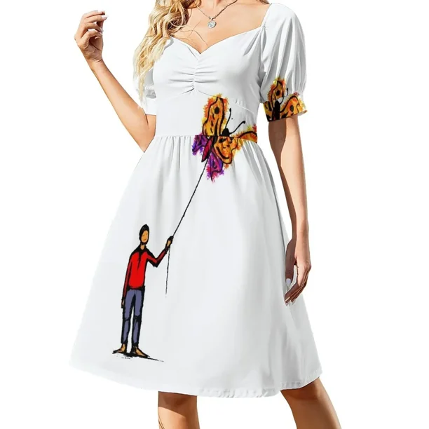 Vestido de manga corta Walk a butterfly, vestidos de verano para mujer, vestido de noche