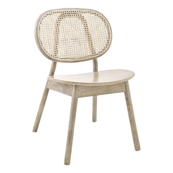 Maklaine Contemporary 19" Rattan & Wood Dining Side Chair in Gray