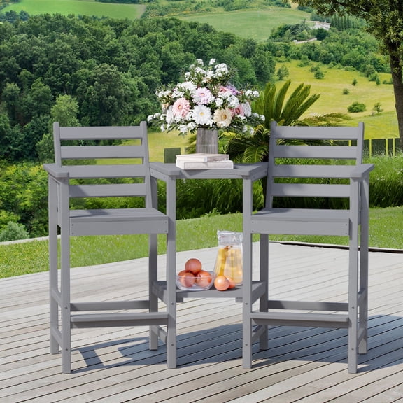 Easthome HDPE Tall Adirock Chair Set of 2, Heavy-Duty Outdoor Chairs with Removable Double Trays, Weather-Resistant, Easy to Clean, for Patio, Deck, Backyard, Small Panel, Gray