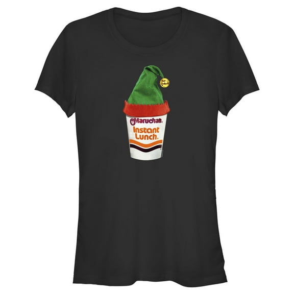 Junior's Maruchan Elf Hat Instant Lunch  Graphic Tee Black 2X Large