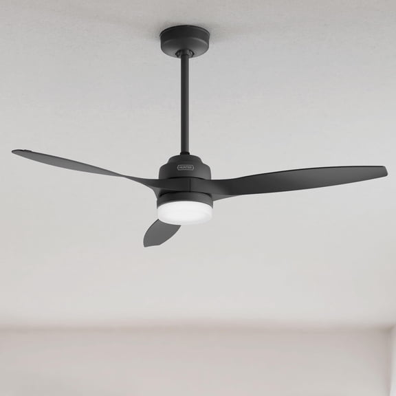 Restored Hunter Fan 52 inch Matte Black Indoor/Outdoor Ceiling Fan with Light and Remote for Porch, Living Room/Family Room, Dining Room, Office (Refurbished)