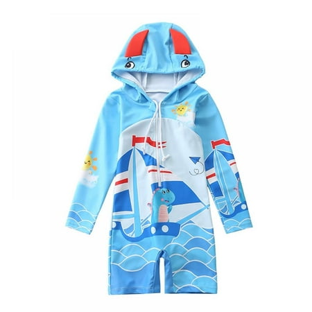

BULLPIANO Kid One Piece Rash Guard Hoodie Swimsuit Boy Water Sport Long Sleeve Swimsuit UPF 50+ Sun Protection Bathing Suits