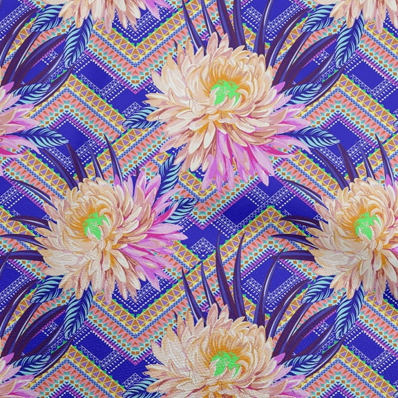 oneOone Georgette Viscose Royal Blue Fabric Florals Dress Material Fabric Print Fabric By The Yard 42 Inch Wide