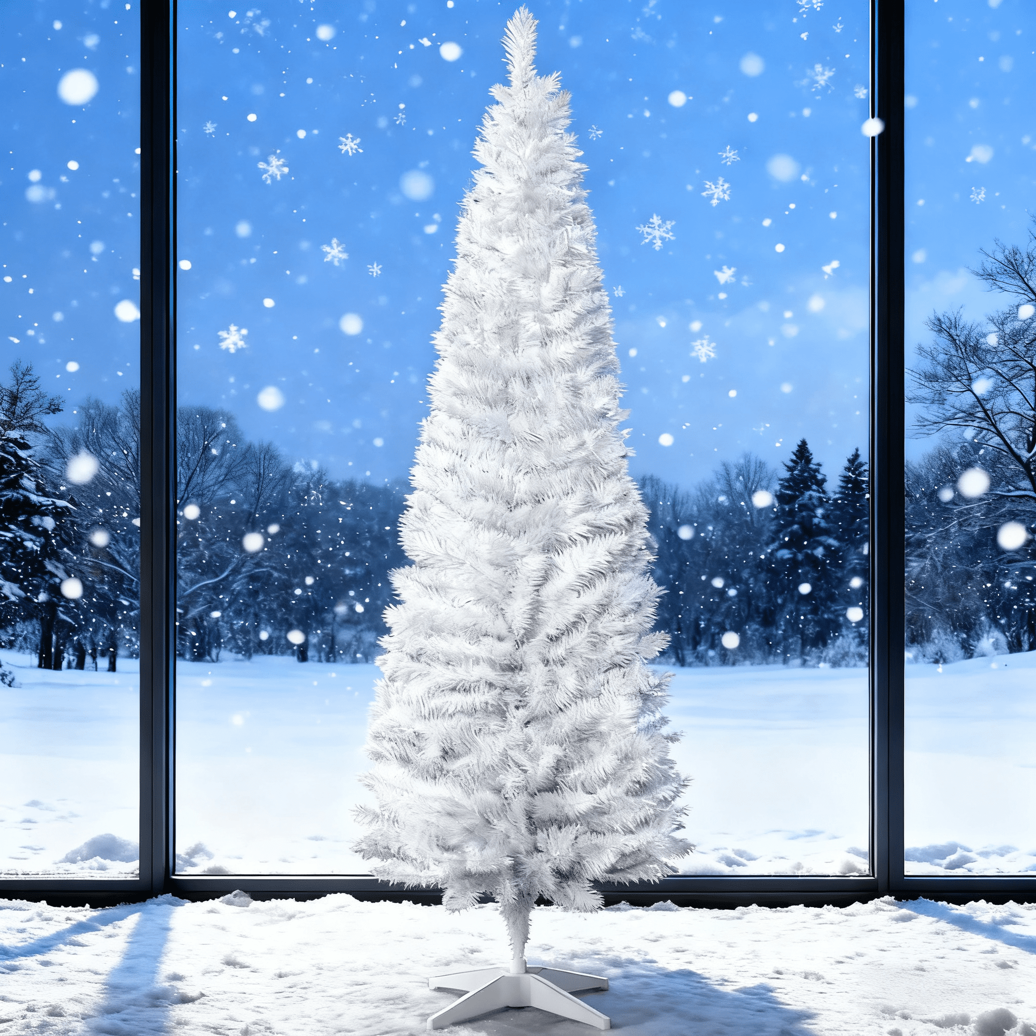 6ft Unlit White Pencil Christmas Tree 390 Tips Easy Assembly Plastic Base Small Space Holiday Decor