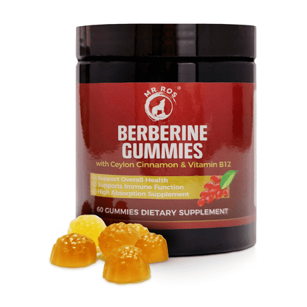 MR ROS 1500mg Berberine Supplement Gummies with Ceylon Cinnamon, Magnesium, Zinc & B12 - 60 Count