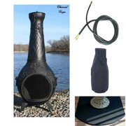 QBC Bundled Blue Rooster Grape Chiminea with Propane Gas Kit, Half Round Flexbile Fire Resistent Chiminea Pad, 20 ft Gas line, and Free Cover Charcoal Color - Plus Free EGuide