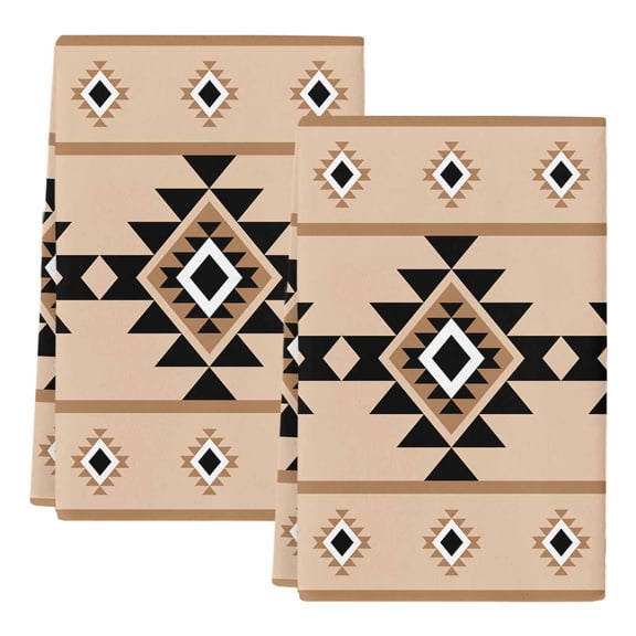 Dish Towels, Khaki Aztec Absorbent Kitchen Towels 2 PCS, Western Tribal Pattern Microfiber Hand Towels Dish Cloths Tea Towels for Home Bathroom Cleaning Drying,18X28-Inch,
