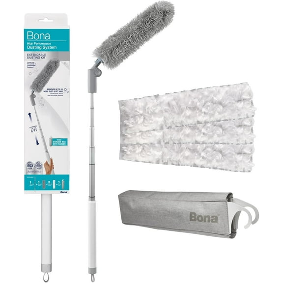Bona High Performance Dusting CCF19 System - 1 Extendable Handle, 3 Disposable Dusters, 1 Reusable Duster, & 1 Storage Bag - Extendable Dusting Kit