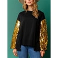 thumbnail image 2 of 2025 Nueva ropa navideña para mujer, jersey de retazos de lentejuelas a la moda, camiseta holgada de manga larga para mujer, sudadera, 2 of 5
