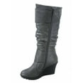 thumbnail image 2 of Pure-65 Women's Fashion Round Toe Slouch Large Buckle Wedge Mid Calf Boot Shoes ( Grey, 7.5 ), 2 of 2