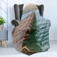 thumbnail image 4 of Beach Pathway Soft Flannel Fleece Throw Blanket, Landscape of Wood Bridge Pier over the Sea near an Island, Cozy Plush for Indoor and Outdoor Use, 50" x 60", Sea Green Brown, by Ambesonne, 4 of 5